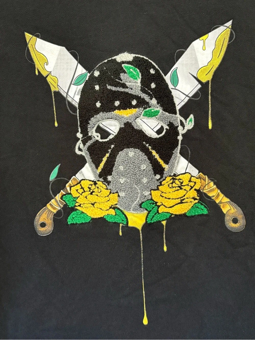 Denimicity Black Graphic Crewneck Sweatshirt XXL - Hockey Mask & Roses